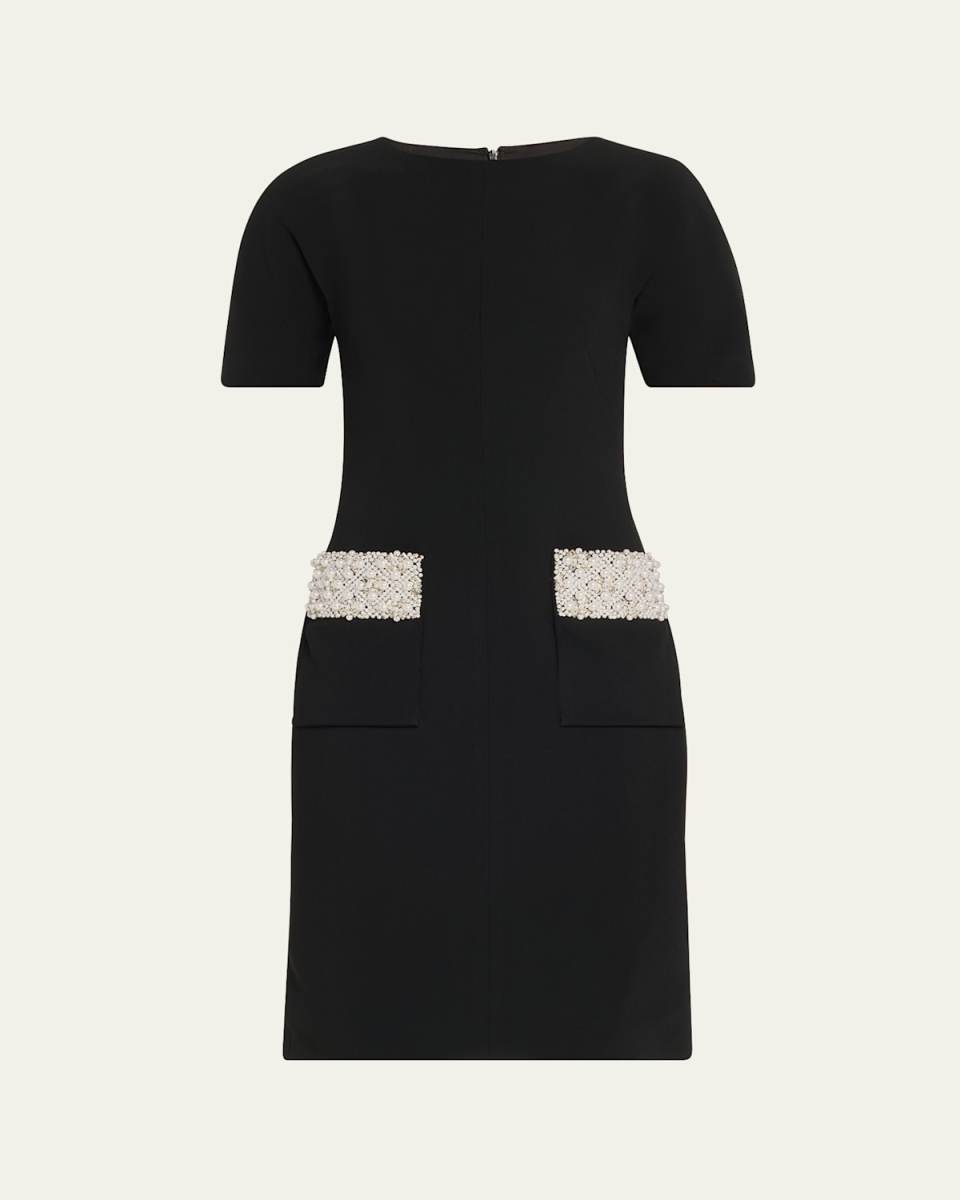 Pearly Pocket Crepe Cocktail Dress